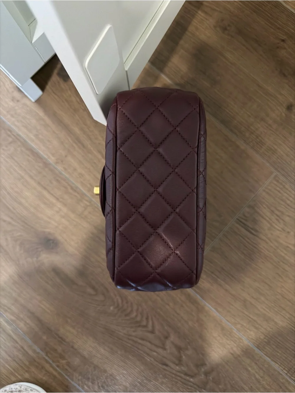 CHANEL Quilted Lambskin Shoulder Bag in Burgundy with Gold Hardware